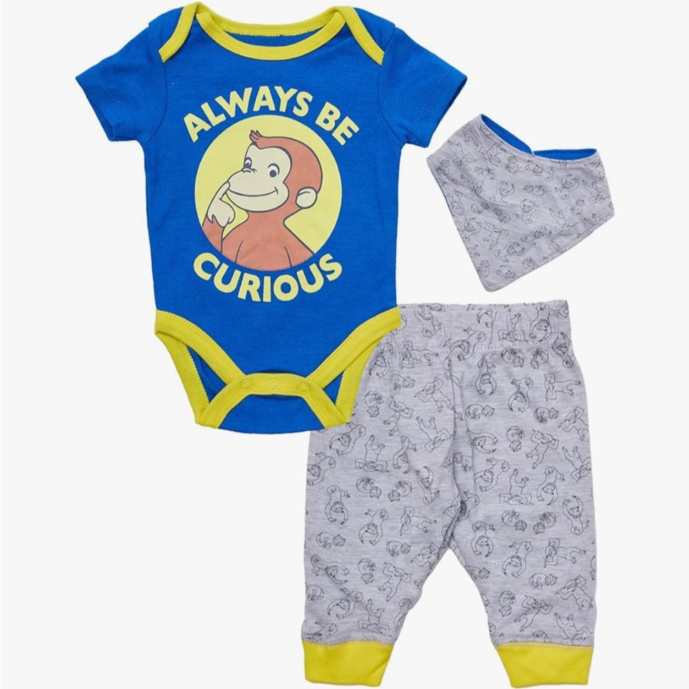 Blue and Gray Curious George Baby Outfit SZ 0-3 months